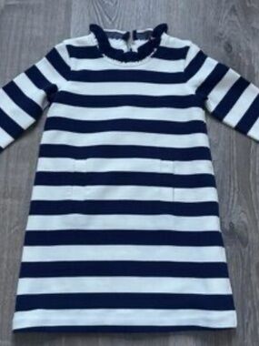 Classic Prep Navy and White Striped Ruffle Collar Dress